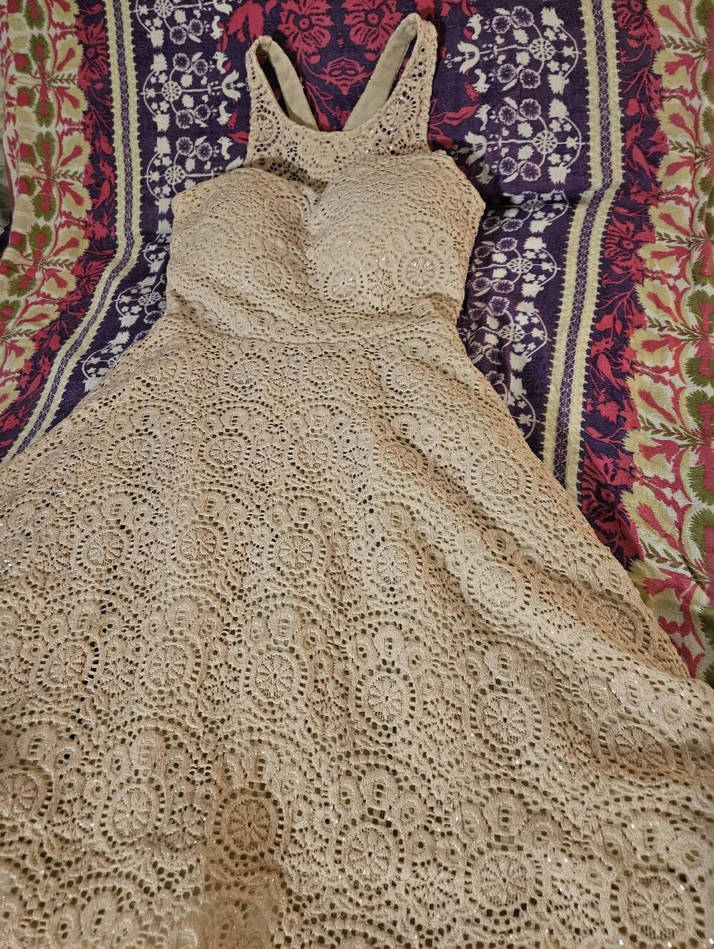 Sequin Hearts Beige Lace Detail Dress